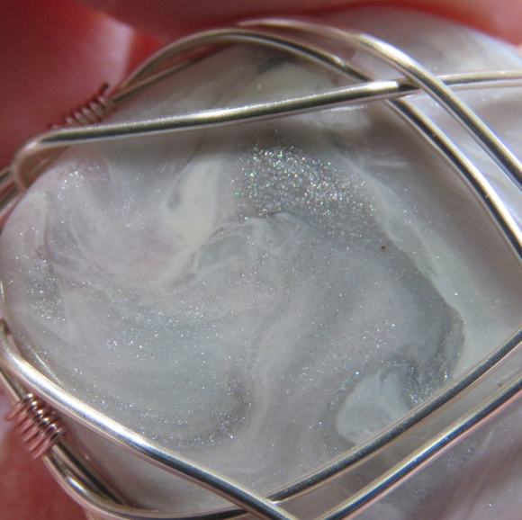 Pink & Silver Wire Wrapped Silver Pale Pink Pendan - Picture 3 of 5